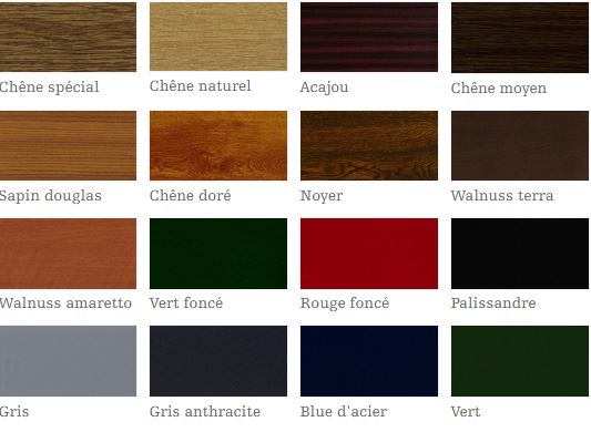 palette de couleur fenêtres alu